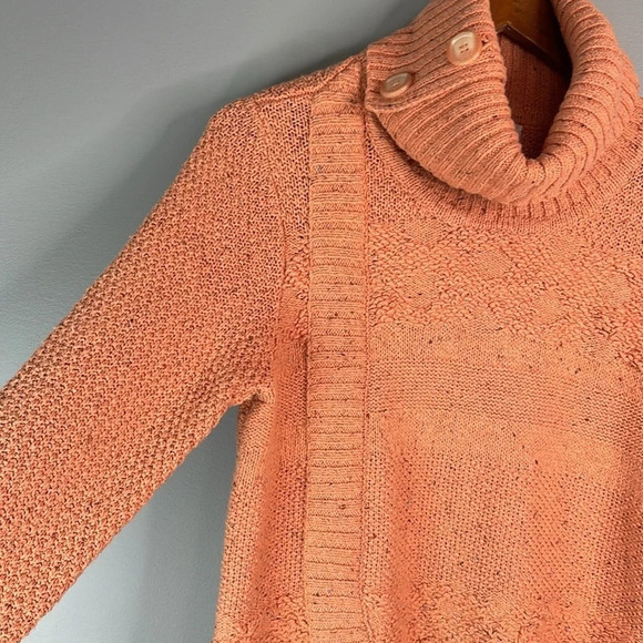 NORTHERN REFLECTIONS Peach Slub Knit Sweater Turtleneck Split Hem Coastal S - Picture 5 of 12